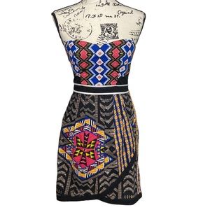Unique Strapless Bohemian Tribal Colorful Print Spring Summer Dress